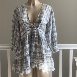 NWT FREE PEOPLE plaid  tunic lace size XS